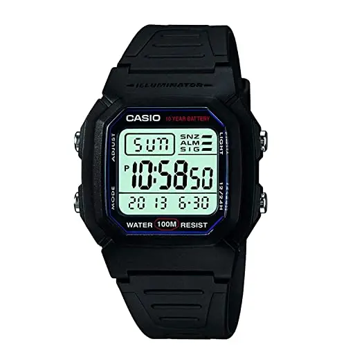 Casio W800H black digital watch with 100m water resistance