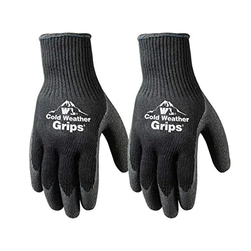 Wells Lamont cold weather latex grip work gloves in black