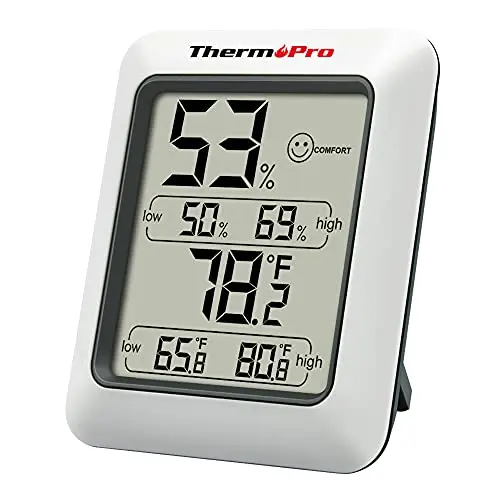 ThermoPro TP50 digital hygrometer showing temperature and humidity readings