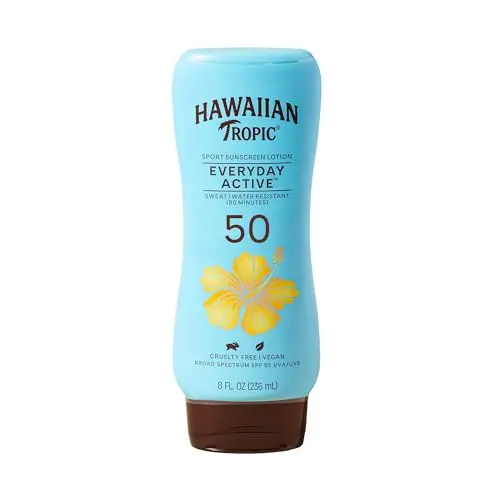 Hawaiian Tropic Island Sport SPF 50 sunscreen bottle with sporty design