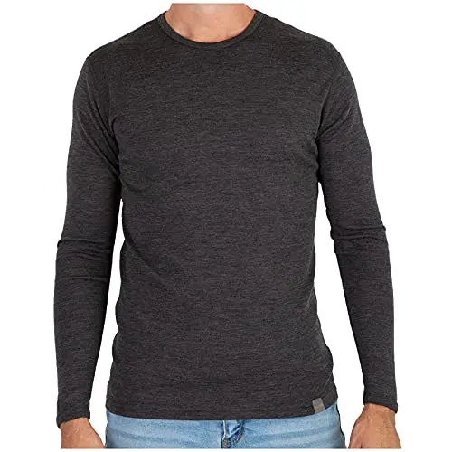 MERIWOOL men's merino wool base layer shirt in charcoal gray