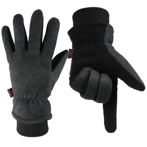 OZERO winter gloves with leather palm and thermal insulation
