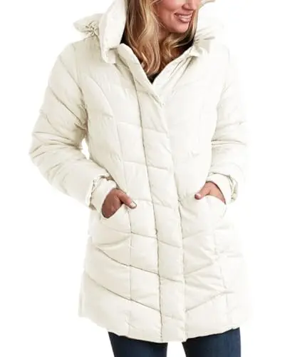 Steve Madden women's long heavy weight puffer jacket in ivory
