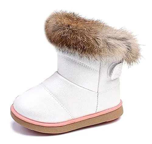 KVbabby white toddler snow boots with faux fur lining