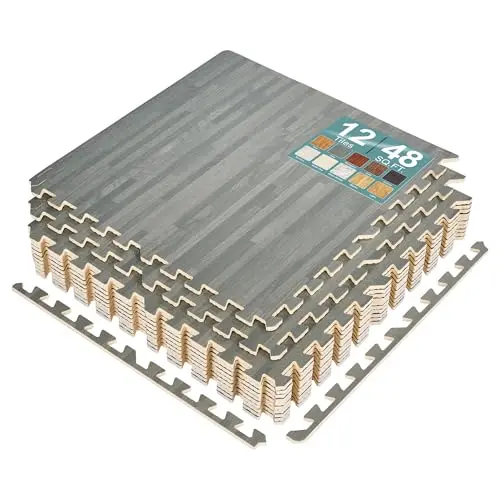 Sorbus wood grain foam interlocking floor tiles in carbon color