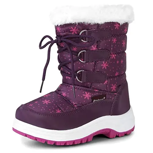 Apakowa kids snow boots with fur lining and side zipper