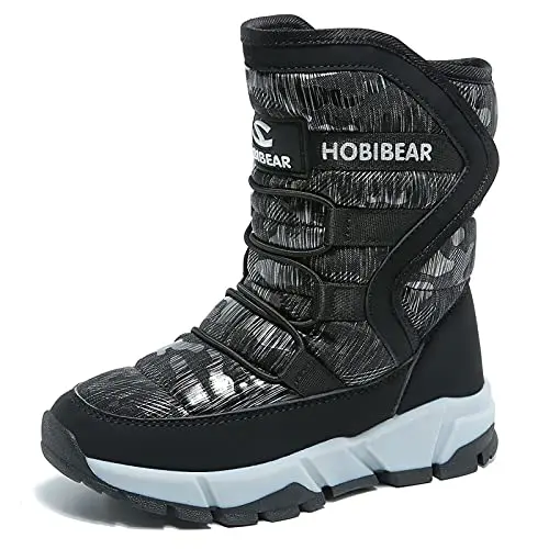 GUBARUN kids snow boots with hook-and-loop closure in black