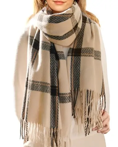 FURTALK cashmere-feel plaid scarf in winter colors