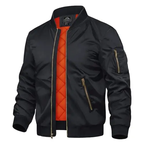 TACVASEN black bomber jacket with stand-up collar