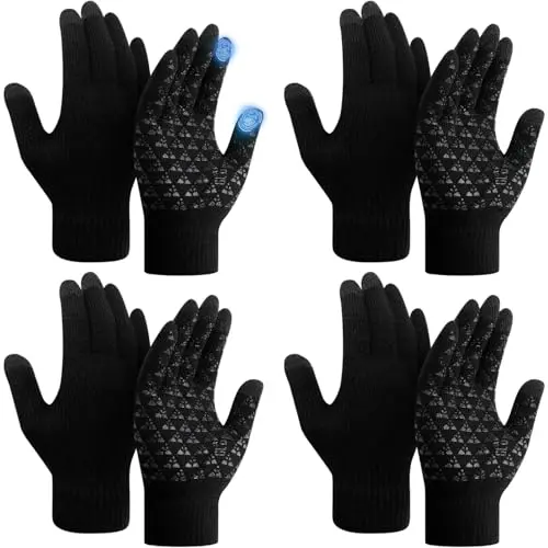 SATINIOR 4-pair winter gloves set with windproof knit and anti-slip grips