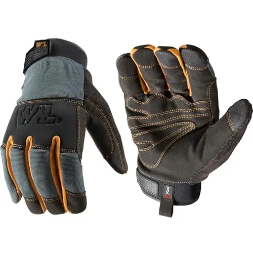 Wells Lamont work gloves with synthetic leather palm and touchscreen