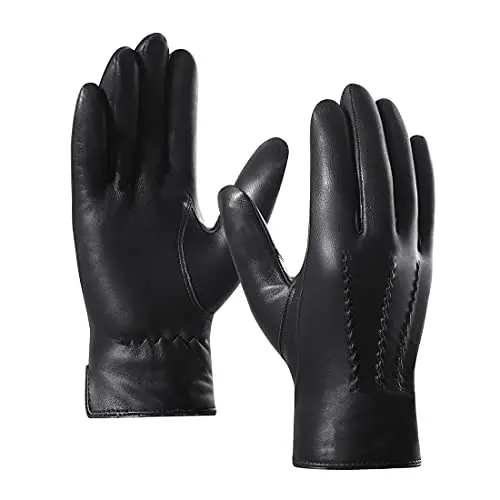 Harssidanzar men's sheepskin leather gloves with cashmere lining