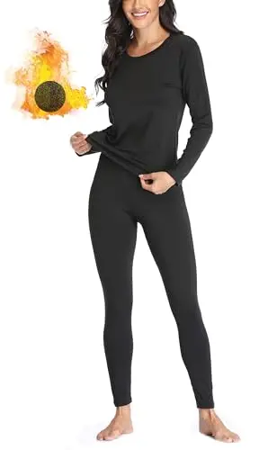 TEEPIRE women's thermal underwear set with fleece lining in black