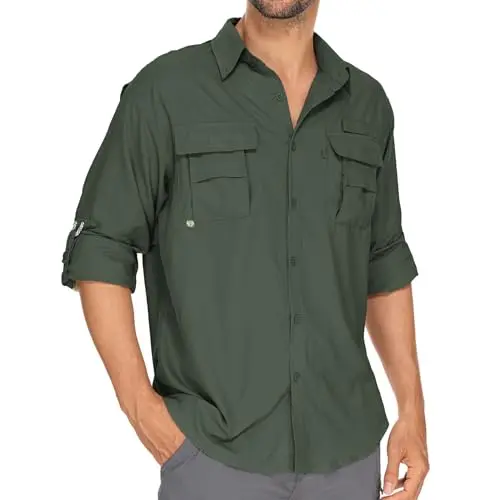 Anteef men's UPF 50+ long sleeve fishing and hiking shirt with cape back venting