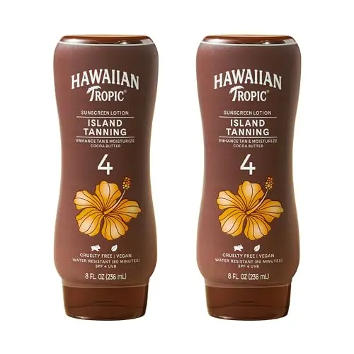 Hawaiian Tropic SPF 4 tanning lotion bottle with tropical design