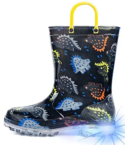 HugRain toddler rain boots with light-up dinosaur design