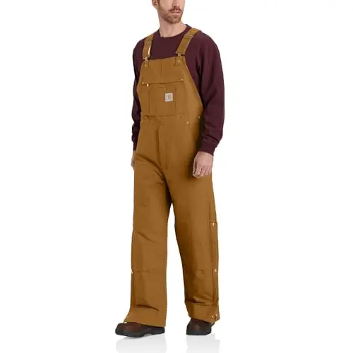 Carhartt Men's Loose Fit Firm Duck Insulated Bib Overall showing durable features