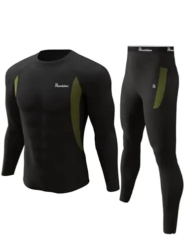 ROMISION thermal underwear set showing fleece-lined long johns top and bottom