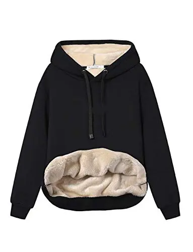 Haellun women's fleece sherpa lined pullover hooded sweatshirt in black