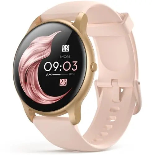 AGPTEK pink smartwatch with color display and silicone band