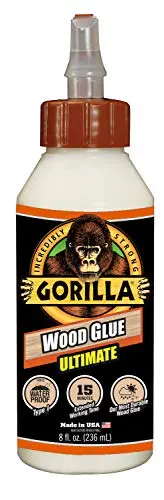 Gorilla Ultimate Waterproof Wood Glue bottle with natural wood color