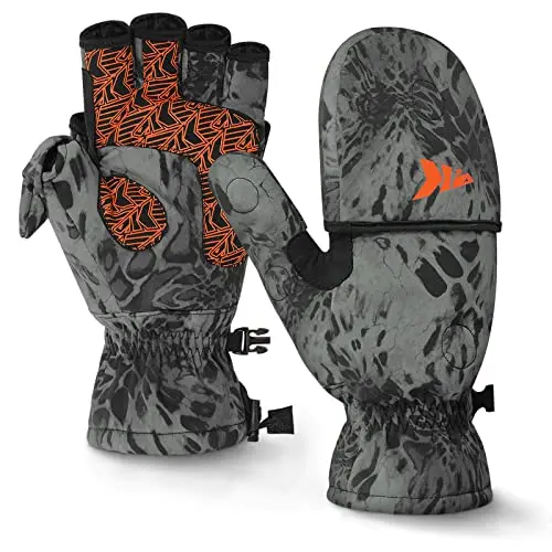 KastKing PolarBlast convertible ice fishing mittens with thumb flap and pull loops