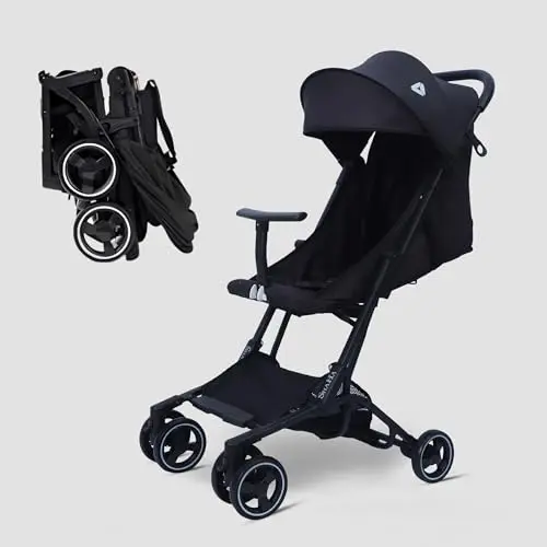 ShaHa lightweight stroller in black with one-hand fold and included travel bag