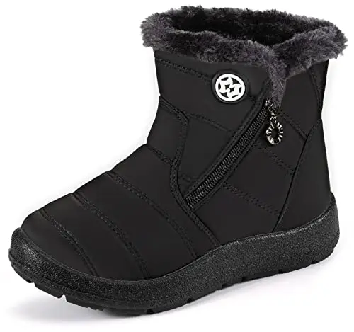 KVbabby kids winter snow boots with fur lining and elastic bands