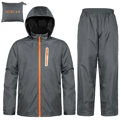 OURCAN Rain Suit in gray with hood and packable design