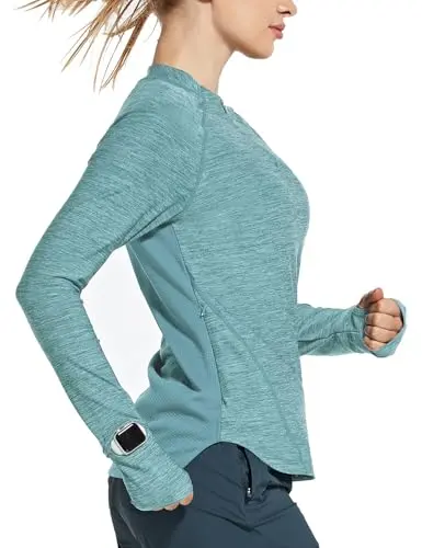 Baleaf women's quick dry long sleeve running shirt in light blue