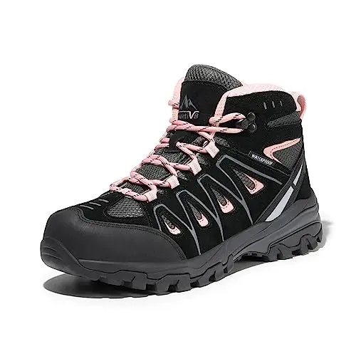 NORTIV 8 Seeker Waterproof Hiking Boot for women in black and pink