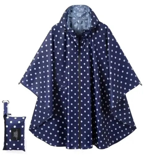 Fashion hooded rain poncho with polka dot pattern and pocket