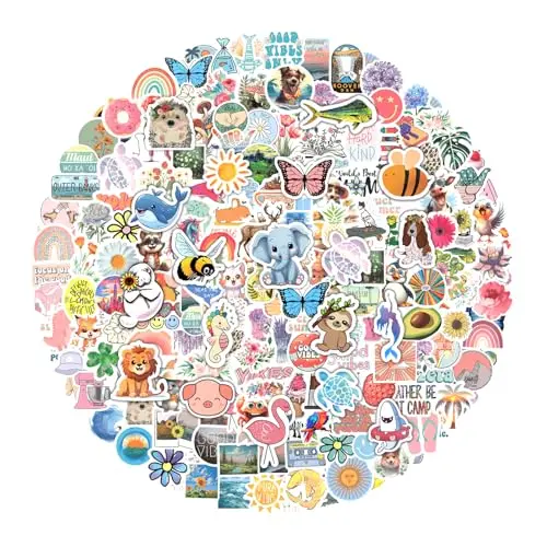 Eoaod 200-piece colorful waterproof vinyl stickers for water bottles and laptops