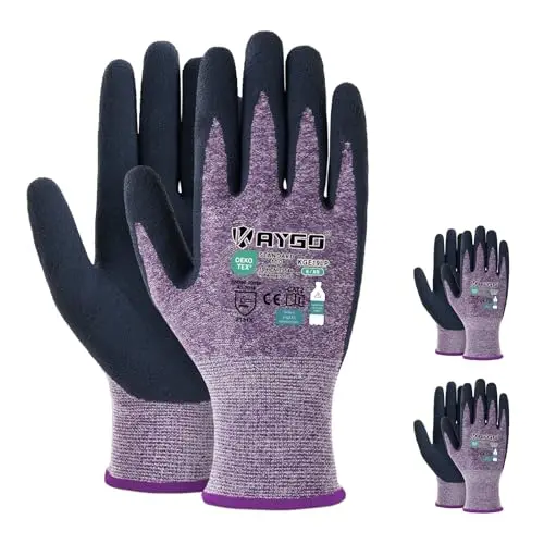 KAYGO women's work gloves with breathable rubber coating in purple