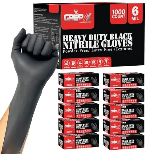 London Labs 6-mil black nitrile gloves in bulk case
