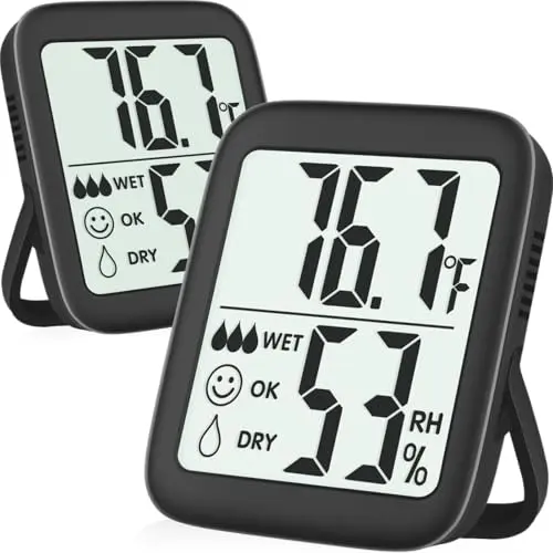 Antonki two-pack digital hygrometers showing temperature and humidity