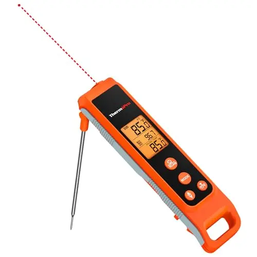 ThermoPro TP420 2-in-1 infrared thermometer with foldable meat probe