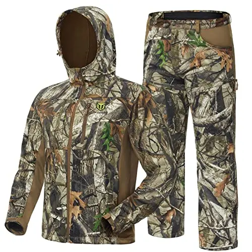 TIDEWE hunting jacket and pants set in camouflage pattern with fleece lining