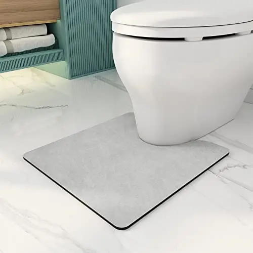 AMOAMI grey U-shaped toilet rug mat with absorbent tech cloth