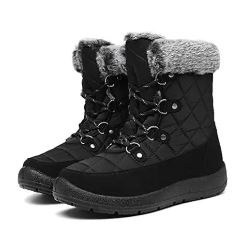 ZEENXIUYA women's wide width snow boots with lace-up design
