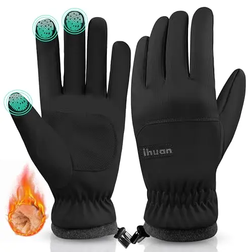 ihuan black waterproof ski gloves with non-slip palm