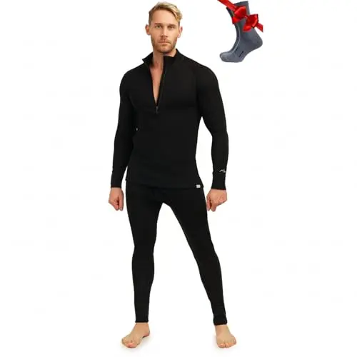 Merino.tech heavyweight merino wool base layer set with zip-up top