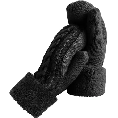AURUZA winter mittens with crochet knit design and fleece interior lining