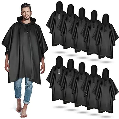 Zhehao 10-pack reusable rain ponchos in black