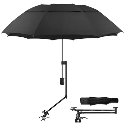 HOBVO windproof golf umbrella with double canopy design attached to stroller