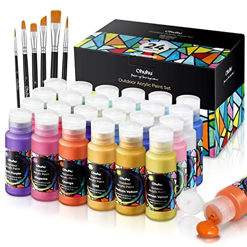 Ohuhu outdoor acrylic paint set for metal surfaces with 24 colors