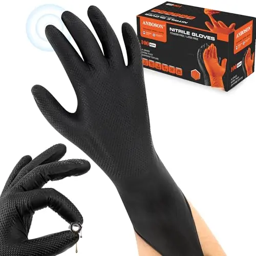 ANBOSON black nitrile gloves with heavy-duty 10-mil thickness