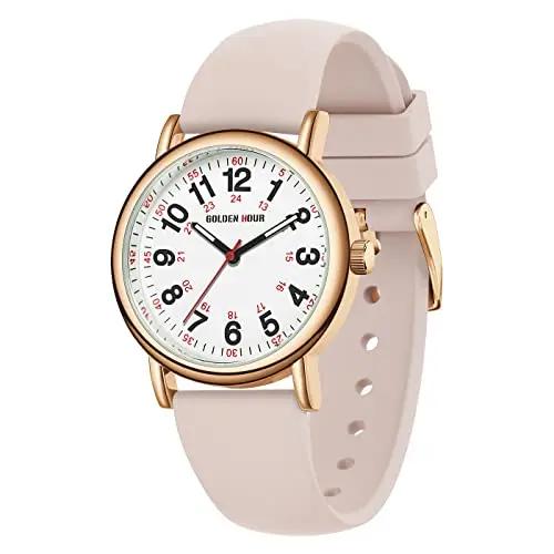 GOLDEN HOUR rose gold nurse watch with luminous dial and silicone strap