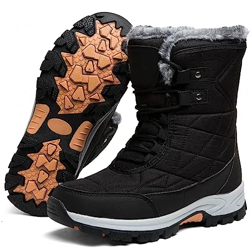 MIFAWA women's waterproof snow boots with fur lining and anti-slip sole