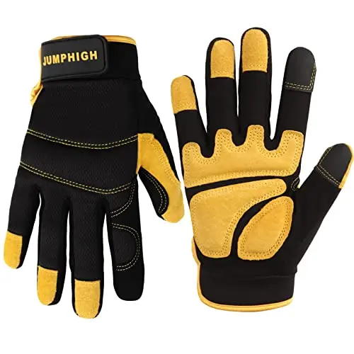 JUMPHIGH women's utility work gloves in yellow with touchscreen fingertips